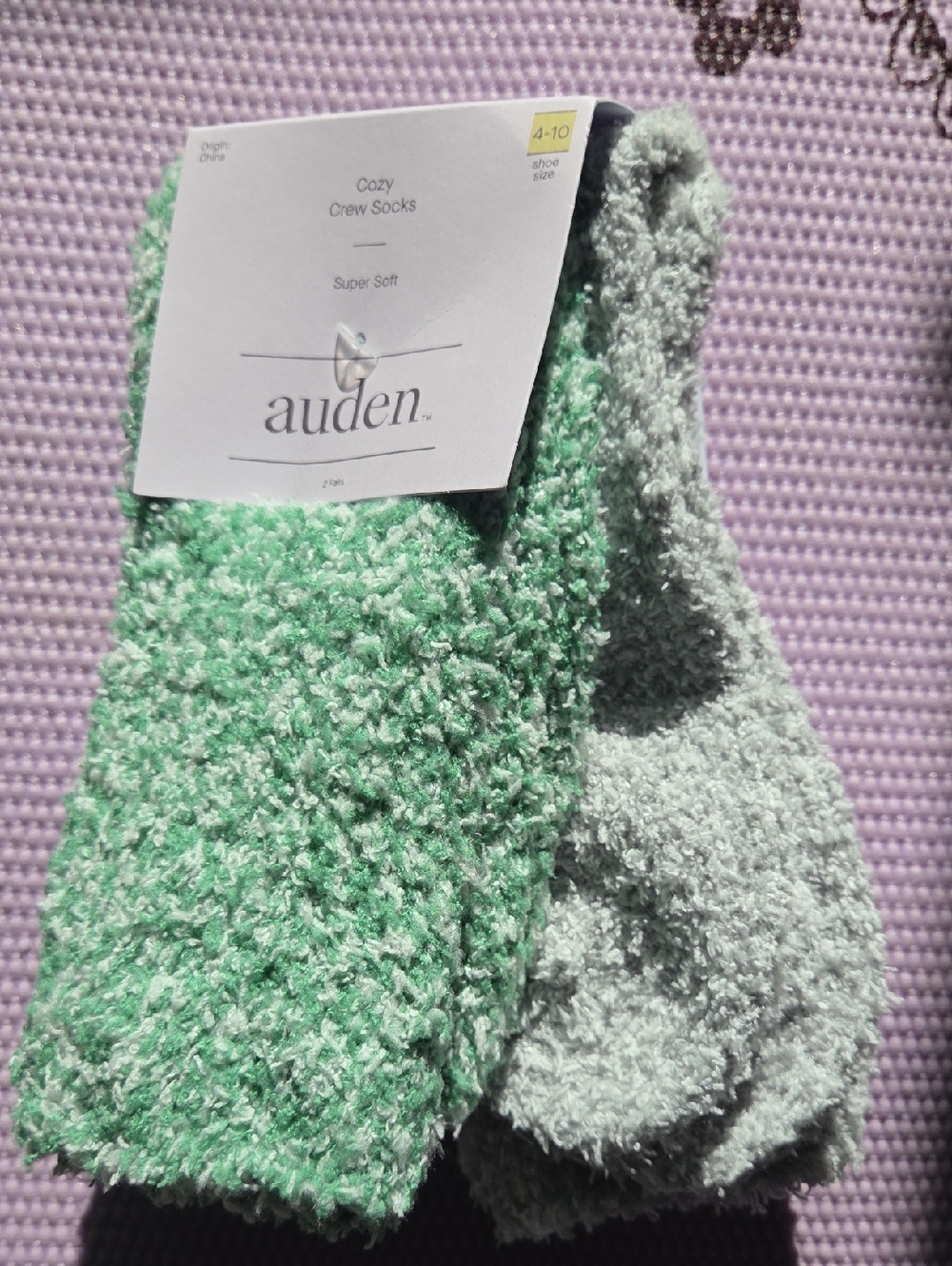 Auden Plush Crew Socks - Mint Green & Light Gray
